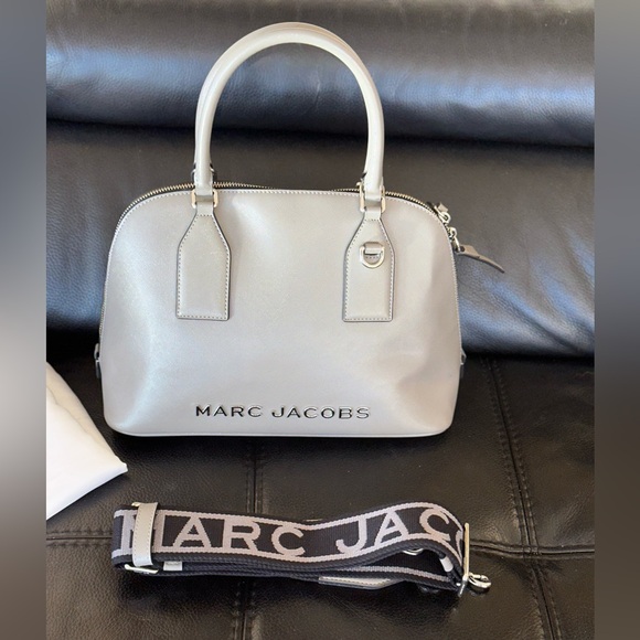 Marc Jacobs Steel Grey Saffiano Dome Satchel w/ Logo Strap | Retail $425 - Picture 2 of 9